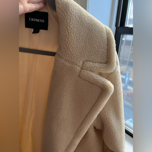 EXPRESS Fleece Teddy Bear Long Coat in Cream - Picture 5 of 7